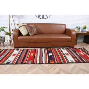 2.7x9.5 ft Turkish Herki Rug, <b>Red</b> Ombr Vintage <b>Wool</b> Rug - Product Image 5
