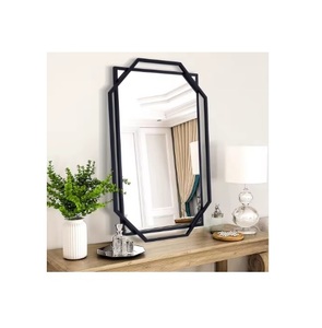 Grand miroir mural géométrique noir en laiton, accent décoratif architectural de luxe pour la décoration intérieure moderne de mariage et de maison - Product Image 1