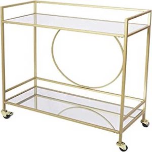 Carrito de servicio de metal dorado con cuatro ruedas, mesa de comedor móvil de hierro + vidrio para uso en el gimnasio del restaurante del hotel en casa - Product Image 1