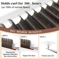 Boîtes personnalisées, brun foncé, cils individuels à éventail facile, cils synthétiques, cheveux naturels, longs, premium, méga volume, extensions de cils