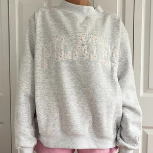 Custom Long Sleeves <b>Loose</b> <b>Pearl</b> Grey Mockneck Pilates Embroider Pullover Sweatshirts Manufacturer for Women - Product Image 1