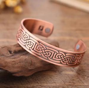 Celtic <b>Knot</b> Engraved Magnetic Copper Cuff <b>Bracelet</b> Adjustable - Product Image 3