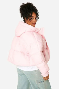 Chaqueta acolchada con capucha y forro de piel sintética para mujer OEM Rosa bebé personalizada de gran tamaño chaqueta acolchada de invierno con burbujas para mujer - Product Image 6