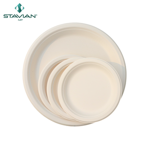 100% Fibras vegetales sostenibles biodegradables Placa desechable ecológica Placa redonda de 6 "Blanco y marrón - Product Image 1