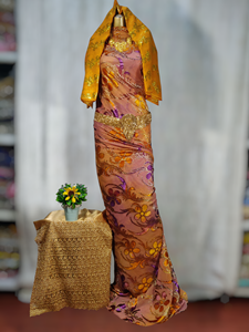 Simply Stunning Luxury Woven Slub Jacquard Velvet Maqbal Dirac <b>Fabric</b> Vibrant Purple Abstract Pattern Girls' Wedding Dress - Product Image 6