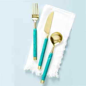 Ensemble de couverts à poignée en résine de laiton de qualité durable avec ensemble de couverts extérieurs et intérieurs en acier miroir antirouille antidérapant - Product Image 1