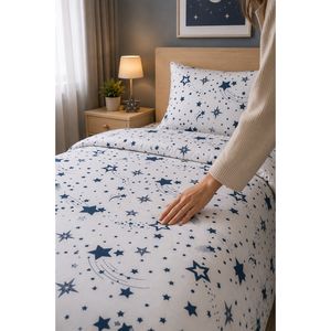 Housse de couette simple blanche avec motif étoile, style tissé imprimé - Product Image 3