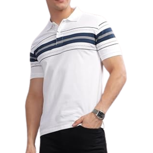 เสื้อโปโลผู้ชายสีขาวลายทางสีน้ำเงิน ผ้าฝ้ายเนื้อนุ่ม แขนสั้น สไตล์ลำลอง แฟชั่นทันสมัย สวมใส่สบาย ระบายอากาศได้ดี เหมาะสำหรับใส่ในชีวิตประจำวัน - Product Image 4