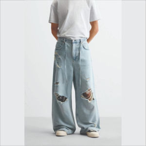 Vaqueros rectos formales de corte Regular para hombre de alta calidad, Vaqueros rasgados lavados con ácido, bolsillo bajo, MOQ impermeable, Otoño Invierno - Product Image 1