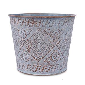 Maceta en relieve galvanizada de hierro para uso en jardín Cubo de maceta galvanizado de forma redonda con acabado de cal de diseñador más Popular - Product Image 1