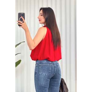 เสื้อสีแดงขายส่ง คอประดับลูกปัด ดีไซน์ทรงบอลลูน - สีแดง - Product Image 5