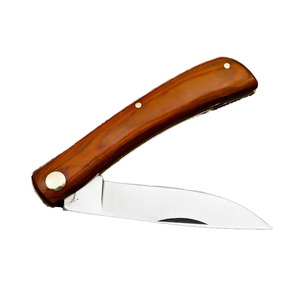 มีดพับทำมือจากเหล็กดามัสกัส ใบมีดสแตนเลส ด้ามไม้ เครื่องมือเอาตัวรอดสำหรับกิจกรรมกลางแจ้ง พร้อมปลอกหนังแบบแพนเค้ก - Product Image 1