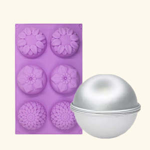 Moule en silicone en forme de fleur ronde pour bombes de bain effervescentes – Pack combiné pour la fabrication de bombes de bain - Product Image 1
