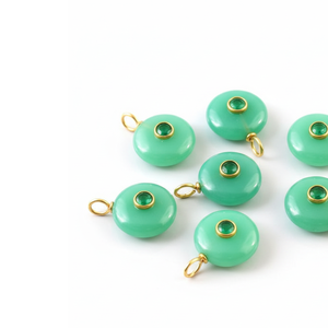 AAA Chrysoprase Round Inlay Pendant <b>Charms</b> Chrysoprase Gemstone Pendant Jewelry 925 <b>Sterling</b> <b>Silver</b> Bezel Setting Pendants Bulk - Product Image 2