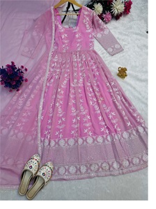 Robe de soirée en tissu faux georgette de créateur indien avec coton Dupatta robe à la mode dans un style différent pour l'anniversaire des filles - Product Image 2