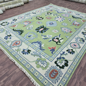 พรมขนแกะเนื้อละเอียดขนาด5X7ฟุตสีขาวแบบตุรกีถักมือลวดลายแอบสแตรกต์สำหรับห้องนั่งเล่นหรือห้องรับประทานอาหารทุกห้อง - Product Image 1