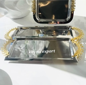 Plateau de service en acier inoxydable plaqué or de haute qualité, moderne et élégant, pour les restaurants, les hôtels, les dates du Ramadan et des mariages - Product Image 2