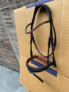 Haute Qualité DD Roulé En Cuir Cheval Snaffle Bride Tambour De Légumes Teint avec Strass Fantaisie Couture Équitation Utilisation Équestre - Product Image 4