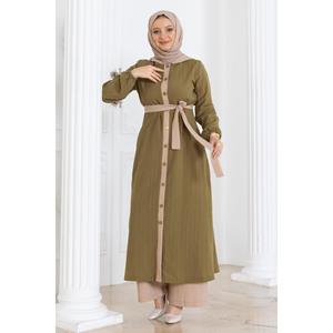 Conjunto Casual de 2 Piezas para Mujer, Color Oliva, con Capucha y Botones, Talla XS, Top Deportivo Largo y Pantalones por Encima de la Rodilla, Temporada de Otoño - Product Image 1