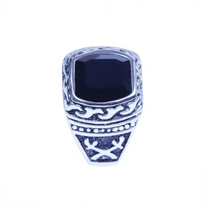 Bague pour homme en acier inoxydable argenté vintage avec CZ noir, style Harley Biker, modèle SR136, tailles 8-12 - Product Image 3