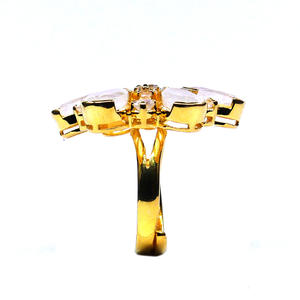 Anillo clásico de Plata de Ley 925 para mujer, piedra lunar arcoíris blanca chapada en oro a la moda, piedra preciosa hecha de acero inoxidable para - Product Image 3