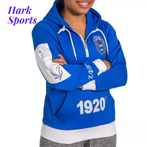 Nueva llegada mujeres personalizadas Zeta Phi Beta parches Casual media cremallera Panel trabajo doble capucha 100% algodón chica sudaderas OEM - Product Image 6