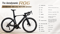 Vélo de course sur route en fibre de carbone 700C 24 vitesses avec frein à disque hydraulique Shimano 105 Di2 et passage interne des câbles