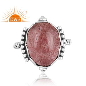 Anillo de declaración de piedras preciosas de cuarzo fresa Natural de plata esterlina oxidada más vendido fabricante de joyería personalizada - Product Image 3