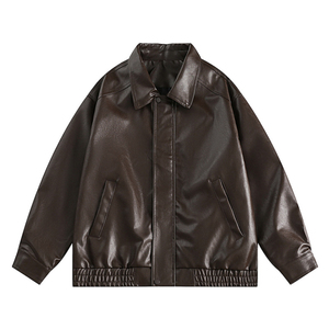 Abrigo de cuero PU Chaquetas de motorista de moto unisex Chaqueta de bombardero Chaqueta de punto Trajes Chaqueta de cuero de imitación marrón - Product Image 1