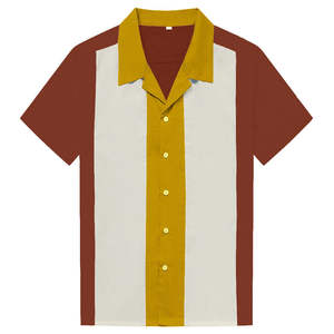 Camisa de Bolos Vintage para Hombre con Diseño de Panel Vertical Triple, Cuello Abierto y Tejido Transpirable de Alto Rendimiento - Product Image 1