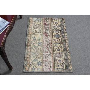 Alfombra de área de lana turca Vintage de 18x28 pies, diseño de retazos clásico Beige verde, látex, rectángulo grande abstracto para habitación de pasillo - Product Image 1