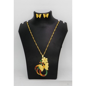 Women's Traditional Gold Plated Flower <b>Butterfly</b> Design Fancy Trending Chain Pendant Set Strand Type Fashionable Classic Style - Product Image 1