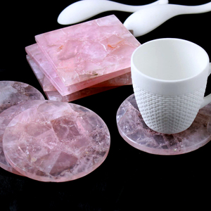 Rose Quartz Heart and Amethyst Facial Roller <b>Set</b> | Natural <b>Crystal</b> Massage Tool | Gemstone Table Coasters Gift <b>Set</b> Beauty Kit - Product Image 1