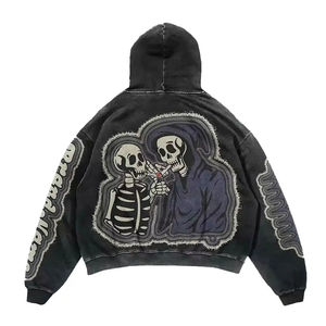 Meilleur Vintage Double Couche Lavage À L'acide Soleil Délavé Distressed Sweat À Capuche Conception Personnalisée Streetwear Polaire Blanc Hommes XS Taille Saison D'hiver - Product Image 6