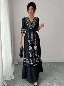 Vestido Túnica Vintage de Otoño, Casual, Largo, para Mujer, Cintura Natural, Manga Corta, Estilo Imperio, Bordado, con Volantes, 100% Algodón Tejido - Product Image 2