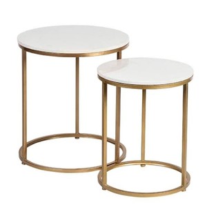 Mesa de centro redonda de mármol, mesa de comedor redonda en oro con tapa de mármol blanco para sala de estar, nuevo diseño moderno