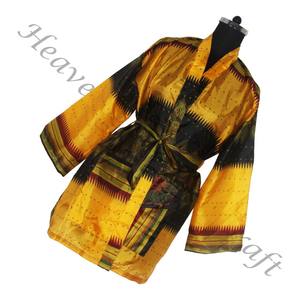 KS004 kimono sari vintage en pure soie pour femmes abstraites taille libre ajustable kimono sari vintage pour femmes courtes soie vintage - Product Image 4