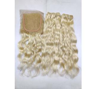 100% Raw Unprocessed Blonde <b>Hair</b> Bundles European Single Donor Machine Weft Closure Frontal Bundle Set Indian <b>Human</b> <b>Hair</b> - Product Image 4