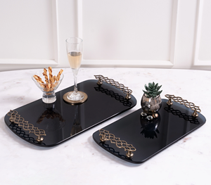 Plateau de service de luxe en laiton fait à la main avec poignées de feuilles ornées Plateau de boissons décoratif écologique pour les cadeaux de repas à la maison - Product Image 1