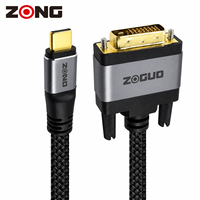 Câble vidéo et de données USB-C vers DVI mâle, coque en alliage d'aluminium, gaine en PVC, blindage tressé, vente en gros usine ZONG