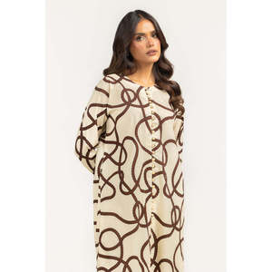 Conjunto Casual para Mujer, Color Beige, Estampado Ondulado, Top de Manga Media y Pantalón, Talla XS/XS, Tela Crepé, para Primavera/Verano - Product Image 2