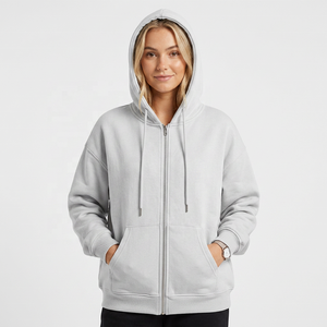 Sudadera con Capucha Unisex Blanca con Cierre, Estilo Oversize, Felpa Francesa, Color Sólido, Casual, Manga Larga, para Otoño - Product Image 5