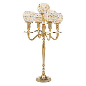 Candelabro votivo con cuentas de diamantes de mesa decorativa y candelabro de color dorado fundido de aluminio y diseñador de soporte - Product Image 1