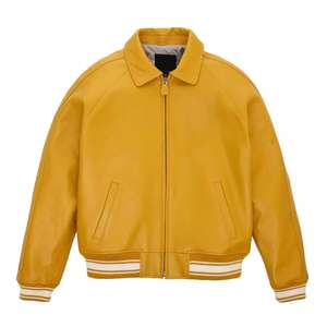 Veste bomber varsity en cuir 100% de haute qualité, doublure en satin, fourrure de mouton, boutons tricotés, coupe slim, hiver - Product Image 3