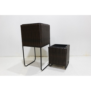Artex Dong Thap Set 2 PE Rattan <b>Planters</b> on Metal Stand for Indoor Outdoor Plants - Product Image 4