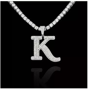 Pendentif Moissanite personnalisé lettre K pour homme taille ronde en argent sterling 925 pendentif personnalisé - Product Image 2