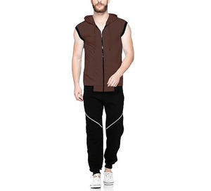 เสื้อแขนกุดมีฮู้ดแขนกุดด้านหน้าซิปเต็มรูปแบบเสื้อกล้ามเสื้อกีฬาสีพื้นหนา - Product Image 2