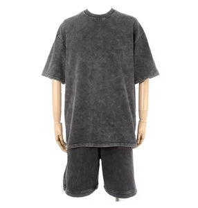 Professional Customizable Acid <b>Wash</b> Vintage T-Shirt Shorts Hip Hop Unisex Set Oversized Breathable Casual Style for Summer Use - Product Image 6