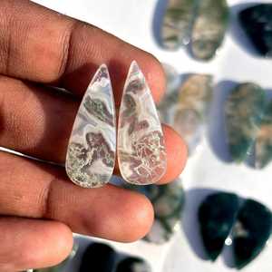Vente en gros de paires de pierres précieuses en agate mousse Lot de cabochons naturels de haute qualité pour la fabrication de bijoux - Product Image 5