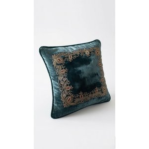 Coussin en velours floral Emerald Heritage - Literie en soie imperméable - Oreiller brodé à la main - Product Image 3